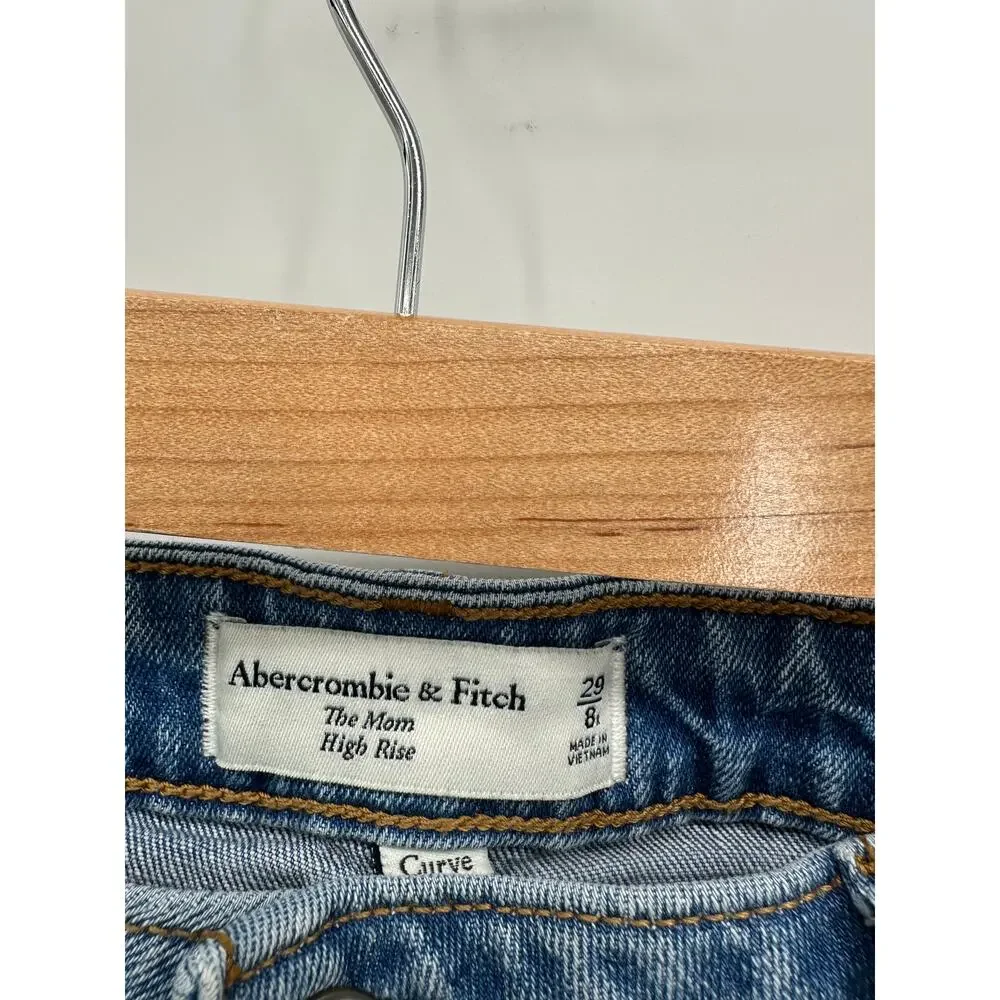 Abercrombie & Fitch The Mom High Rise Jeans Women 8R‎ Distressed Curve Love Blue